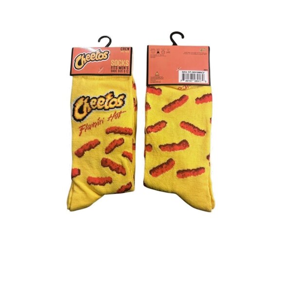 1 Pair FLAMIN' HOT CHEETOS Crew Socks Men's (6-12 Shoe Size) Yellow Red Orange - Picture 1 of 1